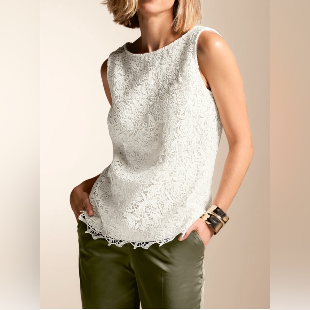 Style & Co Top Beige floral lace round neck sleeveless long size M